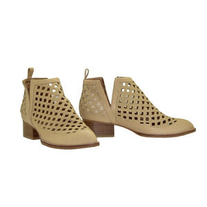 A8 Auth JEFFREY CAMPBELL Beige Leather Taggart Open Weave Ankle Bootie Size 6.5